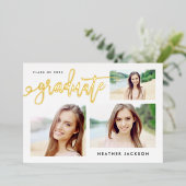 Afstuderen 2022 Trendy 3 Foto Collage Party Folie  Uitnodiging (Staand Voorkant)