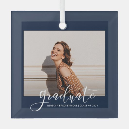 Afstuderen 2023 Afstuderen Kerstmis met foto's Glas Ornament (Voorkant)