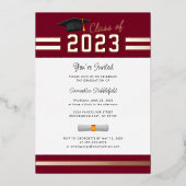 Afstuderen 2023 Burgundy Afstudeerder Party Roos G Folie Uitnodiging (Voorkant)