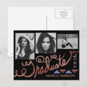 Afstuderen 2023 Foto Collage Faux Roos Gold Foil Aankondigingskaart (Voorkant / Achterkant)