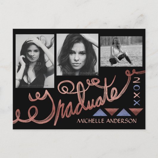 Afstuderen 2023 Foto Collage Faux Roos Gold Foil Aankondigingskaart (Voorkant)