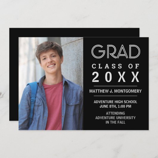 Afstuderen 2023 Foto Modern Black Silver Afstudeer Aankondiging (Voorkant / Achterkant)