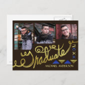 Afstuderen 2023 Fotocollage Faux Gold Typografie Aankondigingskaart (Voorkant / Achterkant)