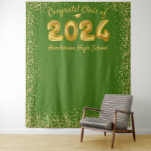 Afstuderen 2023 Gold Balloons - Groene foto - acht Wandkleed (In situ)