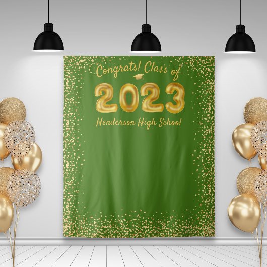 Afstuderen 2023 Gold Balloons - Groene foto - acht Wandkleed