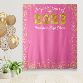 Afstuderen 2023 Gold Balloons Roze foto-achtergron Wandkleed