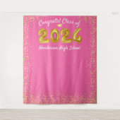 Afstuderen 2023 Gold Balloons Roze foto-achtergron Wandkleed (Voorkant)