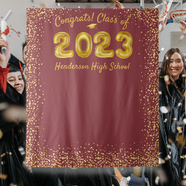 Afstuderen 2023 Gouden Ballonnen Rode Foto Achterg Wandkleed