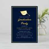 Afstuderen 2023 Manuscript Navy Blue Photo Party G Folie Uitnodiging (Staand Voorkant)