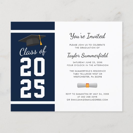 Afstuderen 2023 Navy Blue Simple Afstudeerder Part (Voorkant)