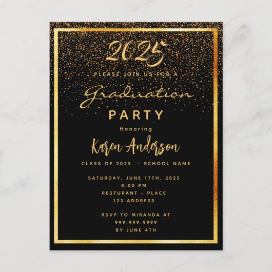 Afstuderen 2023 partij zwarte glazen gouduitnodigi briefkaart (Voorkant)