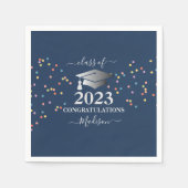 Afstuderen 2023 Royal Blue Confetti Silver initiaa Servet (Voorkant)