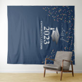 Afstuderen 2023 Royal Blue Confetti Silver Wandkleed (In Situ (horizontaal))