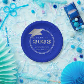 Afstuderen 2023 Royal Blue Faux Silver Papieren Bordje (Feest)