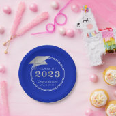 Afstuderen 2023 Royal Blue Faux Silver Papieren Bordje (Feest)