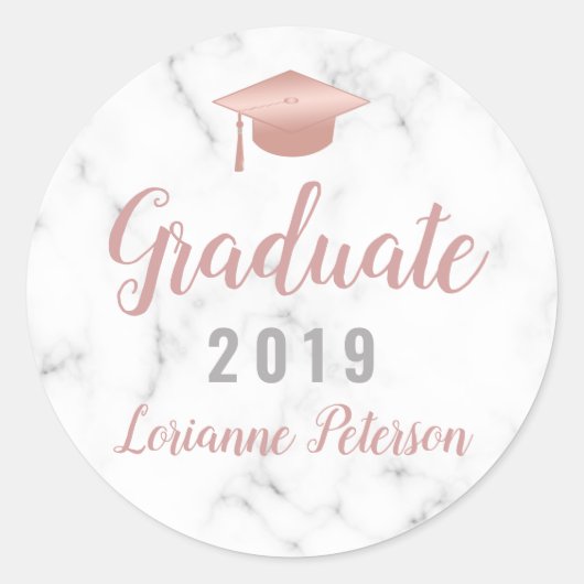 Afstuderen 2023 White Marble Roos Gold Afstudeerde Ronde Sticker (Voorkant)