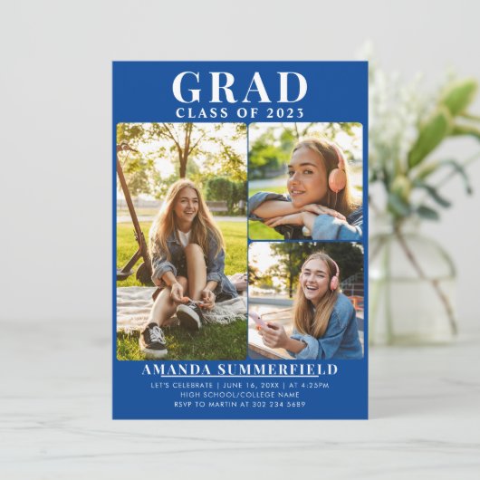 Afstuderen 2024 Afstudeerder Fotocollage Blauw Fee Kaart (Staand voorkant)
