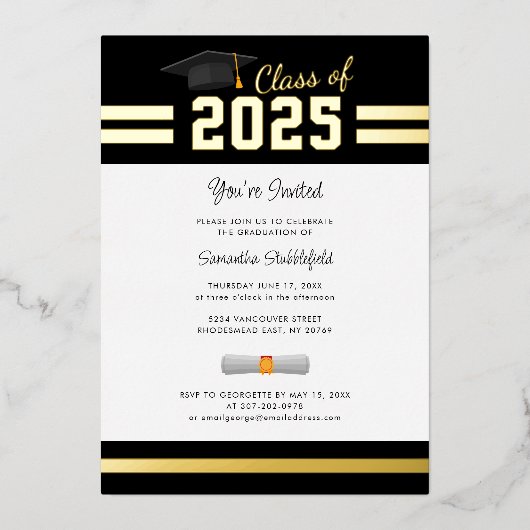 Afstuderen 2024 Afstudeerder Party Gold Folie Uitnodiging (Voorkant)