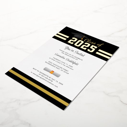 Afstuderen 2024 Afstudeerder Party Gold Folie Uitnodiging (Gedraaid)