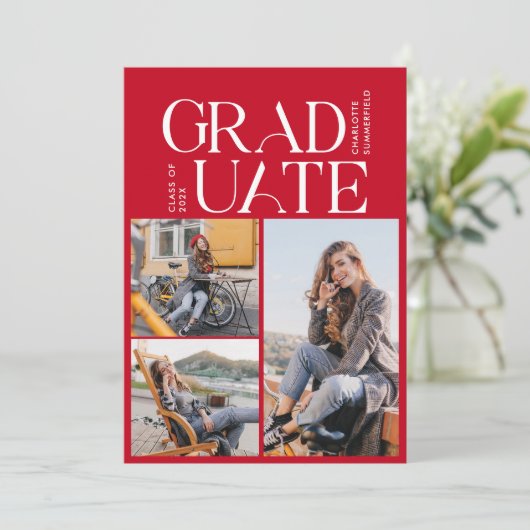 Afstuderen 2024 Afstudeerder Rood en Wit Fotofeest Kaart (Staand voorkant)