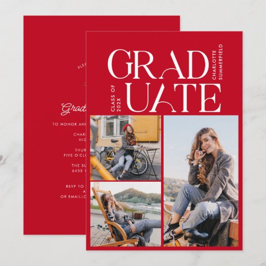 Afstuderen 2024 Afstudeerder Rood en Wit Fotofeest Kaart (Voorkant / Achterkant)
