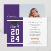 Afstuderen 2024 Afstuderen Foto Paarse Witte Parti Kaart (Voorkant / Achterkant)