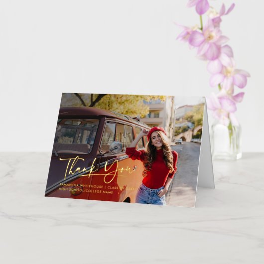 Afstuderen 2024 Bedankt Fotoscript Goud Folie Wenskaart (Orchidee)