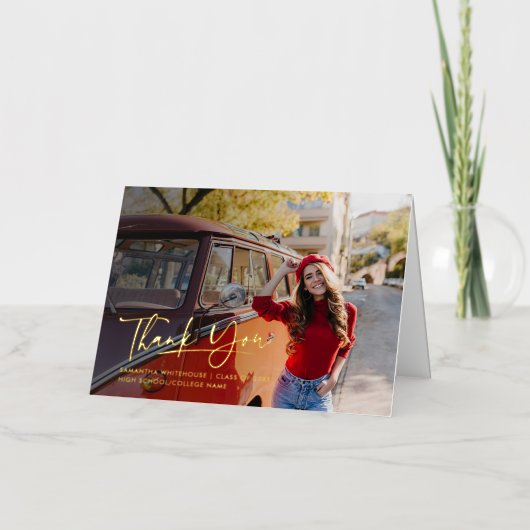 Afstuderen 2024 Bedankt Fotoscript Goud Folie Wenskaart (Voorkant)