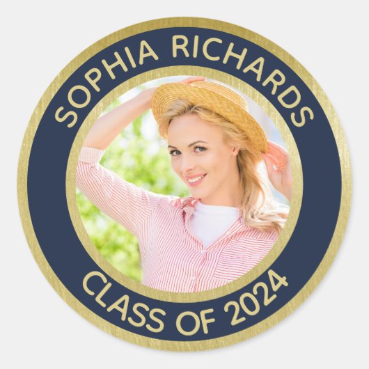 Afstuderen 2024 Foto gepersonaliseerd Ronde Sticker (Voorkant)