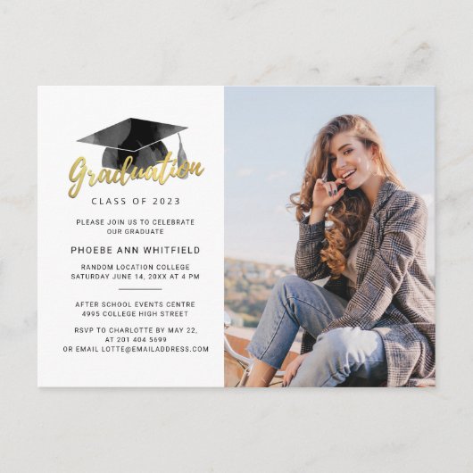 Afstuderen 2024 foto minimalistische partij uitnodiging briefkaart (Voorkant)