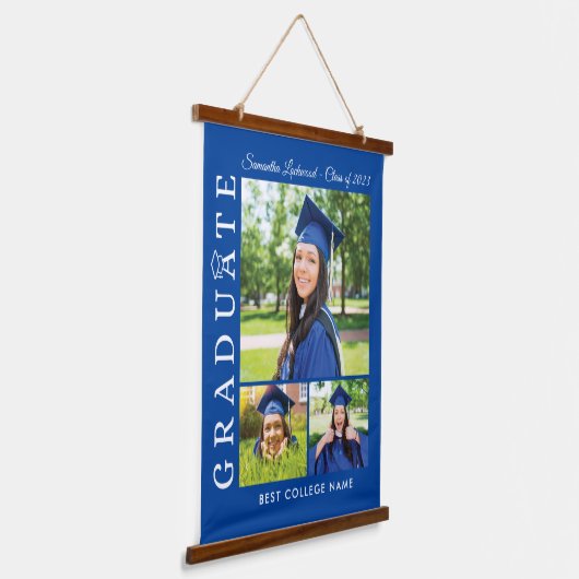 Afstuderen 2024 Fotocollage Blauw Afstudeerder Kee Hangend Wandkleed (Gebogen)