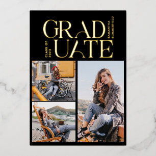 Afstuderen 2024 Fotocollage Graduation Party Gold Folie Uitnodiging