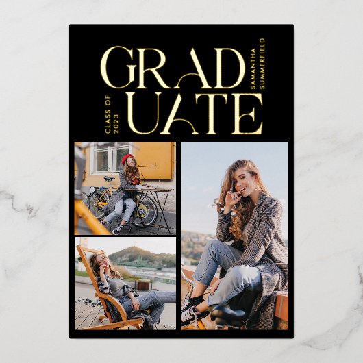 Afstuderen 2024 Fotocollage Graduation Party Gold Folie Uitnodiging (Voorkant)