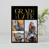 Afstuderen 2024 Fotocollage Graduation Party Gold Folie Uitnodiging (Staand Voorkant)