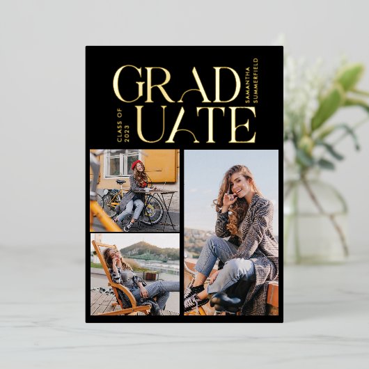 Afstuderen 2024 Fotocollage Graduation Party Gold Folie Uitnodiging (Staand Voorkant)