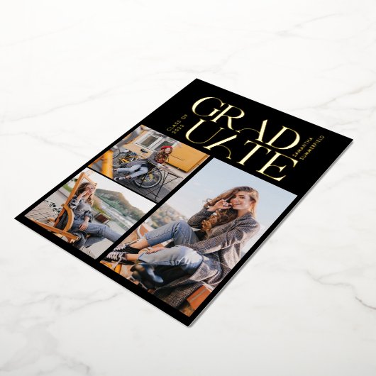 Afstuderen 2024 Fotocollage Graduation Party Gold Folie Uitnodiging (Gedraaid)