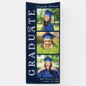 Afstuderen 2024 Fotocollage Navy Blue Afstuderen Spandoek (Verticaal)