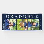 Afstuderen 2024 Fotocollage Navy Blue Afstuderen Spandoek (Horizontaal)