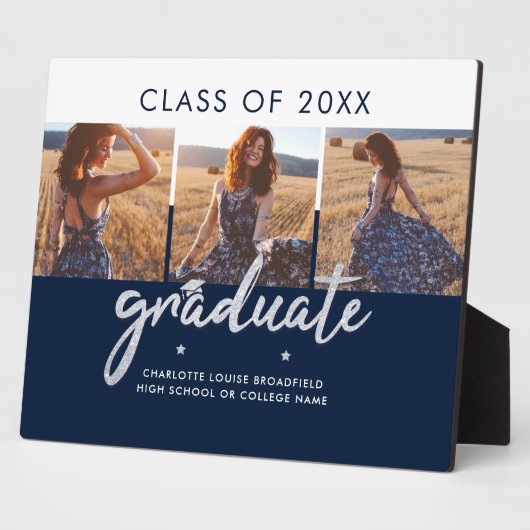 Afstuderen 2024 Fotocollage Navy Blue Keepsake Fotoplaat (Zijkant)
