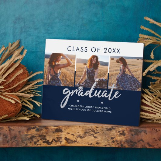 Afstuderen 2024 Fotocollage Navy Blue Keepsake Fotoplaat (Zijkant)