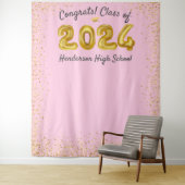 Afstuderen 2024 gouden ballonnen roze foto achterg wandkleed (In situ)