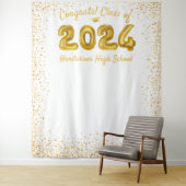 Afstuderen 2024 gouden ballonnen witte foto achter wandkleed (In situ)