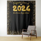 Afstuderen 2024 Gouden Ballonnen Zwarte Foto Achte Wandkleed (In situ)