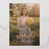 Afstuderen 2024 Modern Roos Gold Photo Afstuderen Folie Uitnodiging (Voorkant)