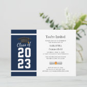 Afstuderen 2024 Navy Blue Afstudeerder Fotofeest Kaart (Staand voorkant)
