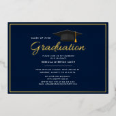 Afstuderen 2024 Navy Blue Afstudeerder Party Gold Folie Uitnodiging (Voorkant)