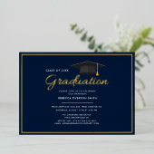 Afstuderen 2024 Navy Blue Afstudeerder Party Gold Folie Uitnodiging (Staand Voorkant)