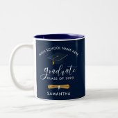 Afstuderen 2024 Navy Blue gepersonaliseerd Tweekleurige Koffiemok (Links)
