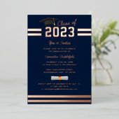 Afstuderen 2024 Navy Blue Party Roos Gold Folie Uitnodiging (Staand Voorkant)