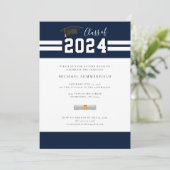 Afstuderen 2024 Navy Wit Foto Open Huis Party Kaart (Staand voorkant)